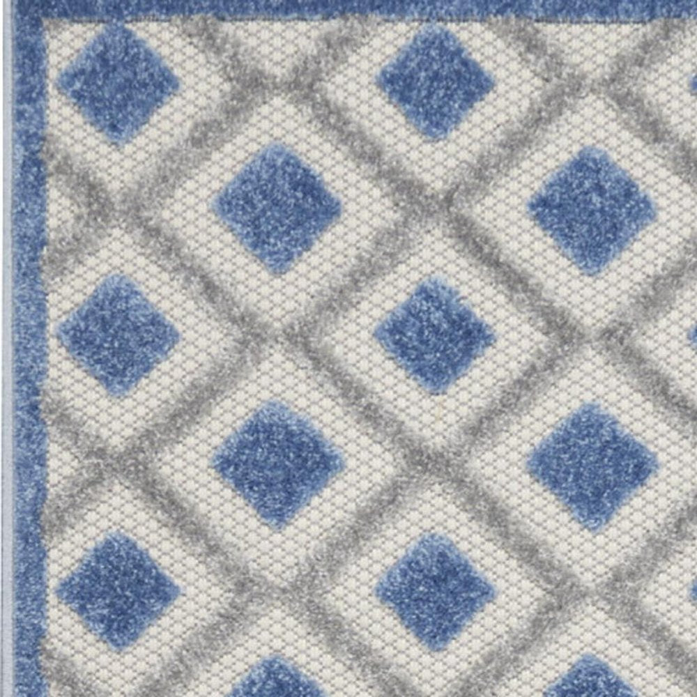 10' Blue And Gray Indoor Outdoor Runner Rug