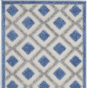10' Blue And Gray Indoor Outdoor Runner Rug