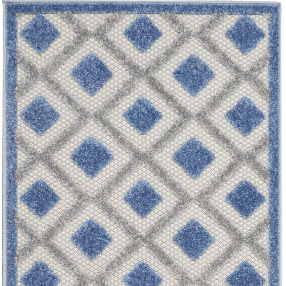 10' Blue And Gray Indoor Outdoor Runner Rug