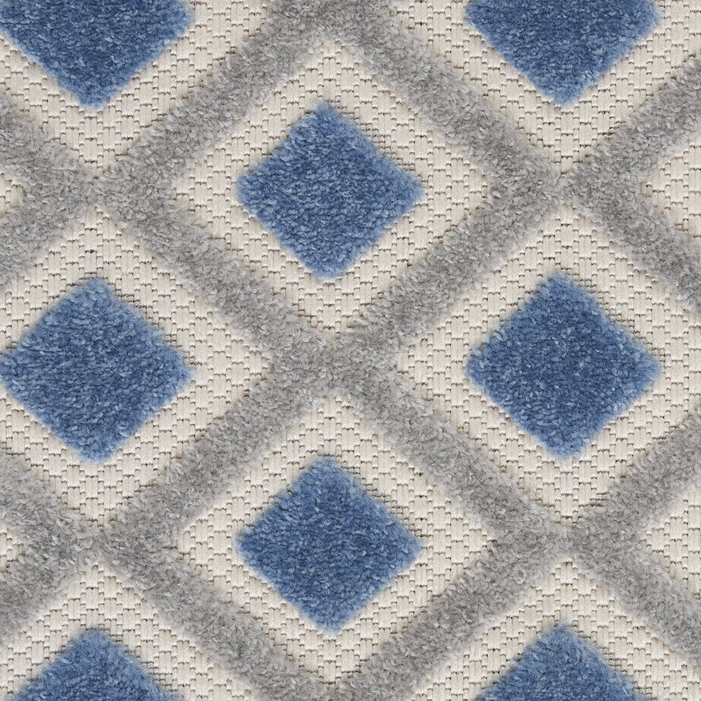 12' Blue And Gray Indoor Outdoor Runner Rug