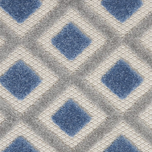 12' Blue And Gray Indoor Outdoor Runner Rug