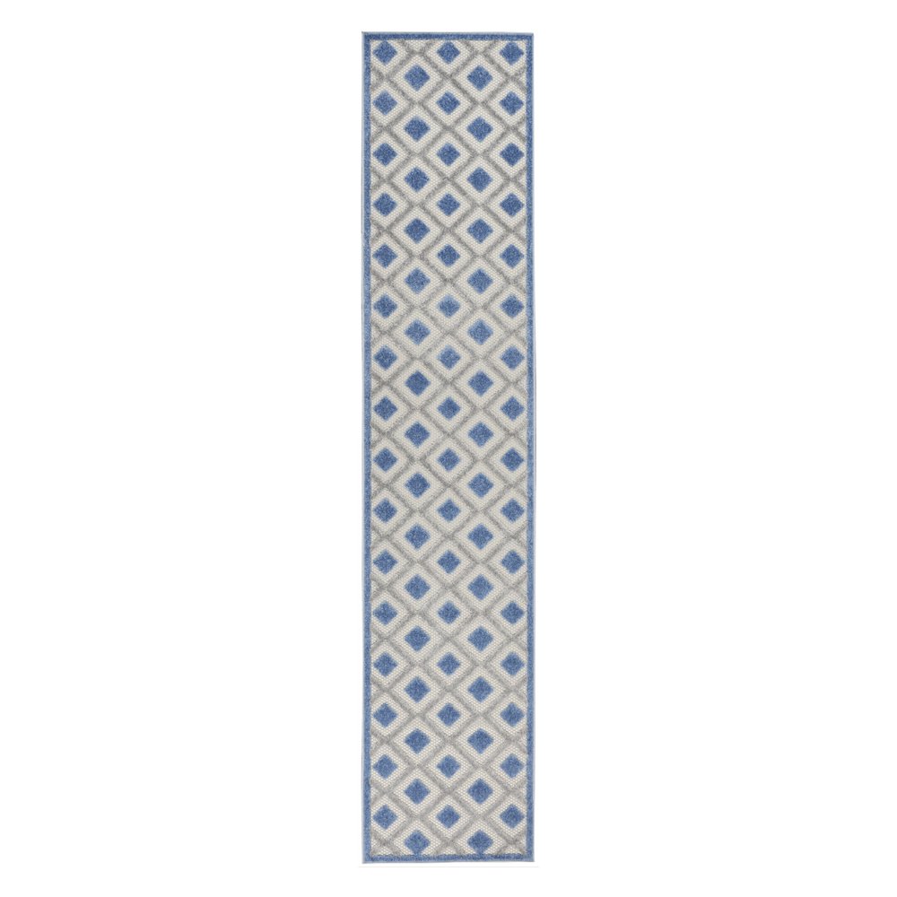 12' Blue And Gray Indoor Outdoor Runner Rug