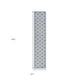 12' Blue And Gray Indoor Outdoor Runner Rug