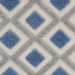 8' Blue And Gray Indoor Outdoor Runner Rug