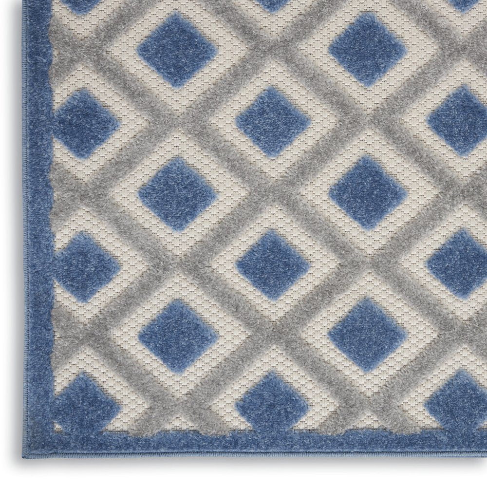 8' Blue And Gray Indoor Outdoor Runner Rug