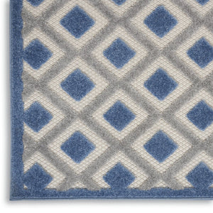 8' Blue And Gray Indoor Outdoor Runner Rug