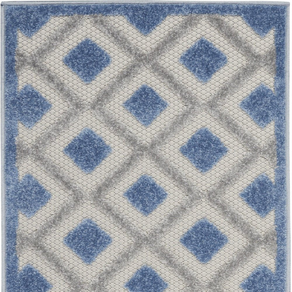 8' Blue And Gray Indoor Outdoor Runner Rug
