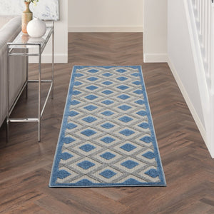 8' Blue And Gray Indoor Outdoor Runner Rug