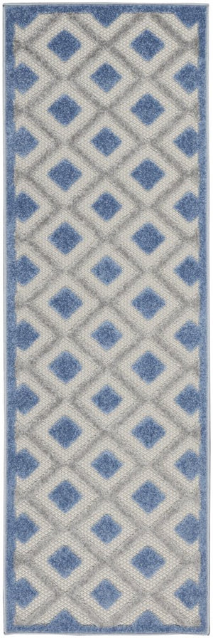 8' Blue And Gray Indoor Outdoor Runner Rug