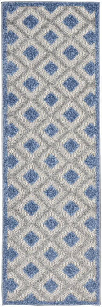 8' Blue And Gray Indoor Outdoor Runner Rug