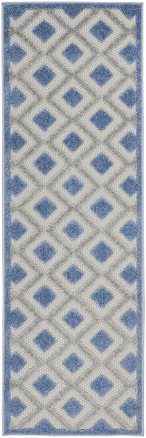 8' Blue And Gray Indoor Outdoor Runner Rug