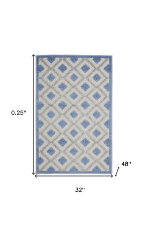 3' X 4' Blue And Gray Indoor Outdoor Area Rug
