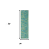 10' Blue And Green Indoor Outdoor Runner Rug