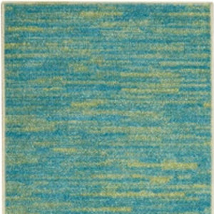 10' Blue And Green Indoor Outdoor Runner Rug