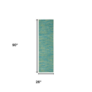8' Blue And Green Indoor Outdoor Runner Rug