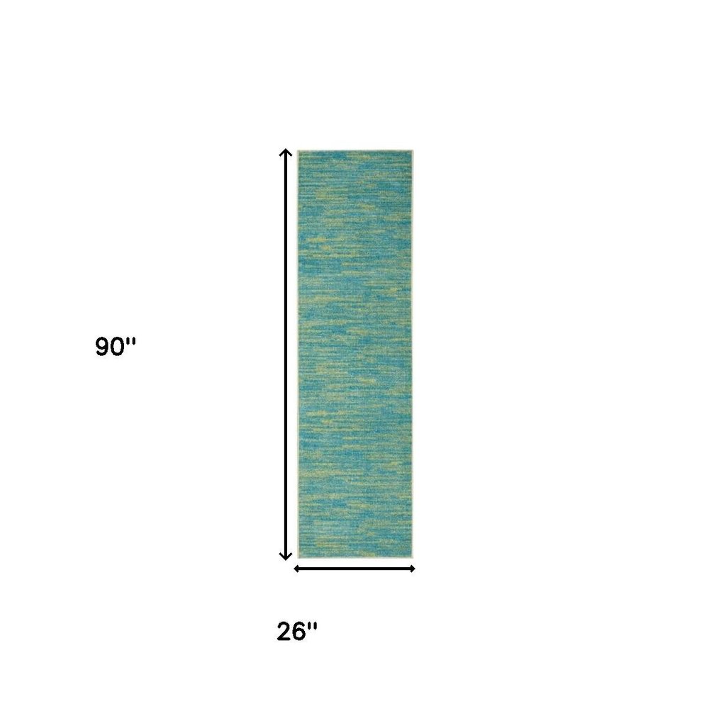 8' Blue And Green Indoor Outdoor Runner Rug