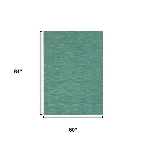 5' X 7' Blue And Green Indoor Outdoor Area Rug