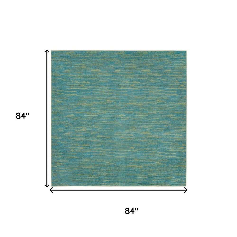 7' Blue And Green Square Indoor Outdoor Area Rug