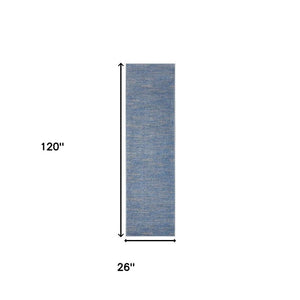 10' Blue And Gray Abstract Striped Indoor Outdoor Runner Rug