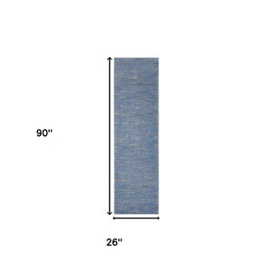 8' Blue And Gray Indoor Outdoor Runner Rug