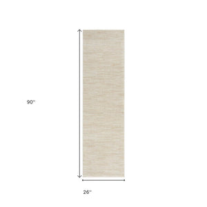 8' Beige And Ivory Indoor Outdoor Runner Rug