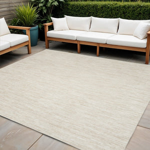 9' Beige And Ivory Square Indoor Outdoor Area Rug