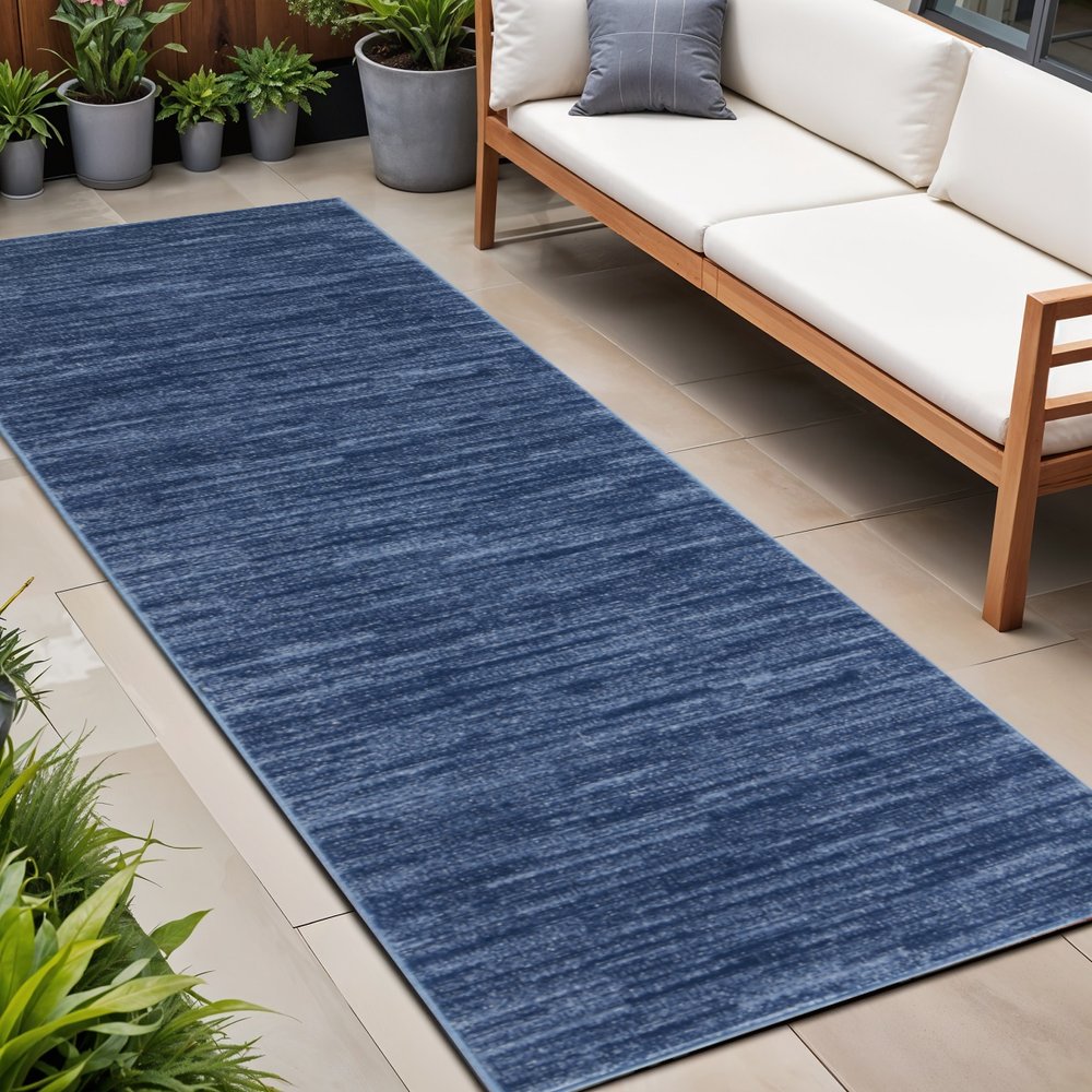 8' Blue Non Skid Indoor Outdoor Runner Rug