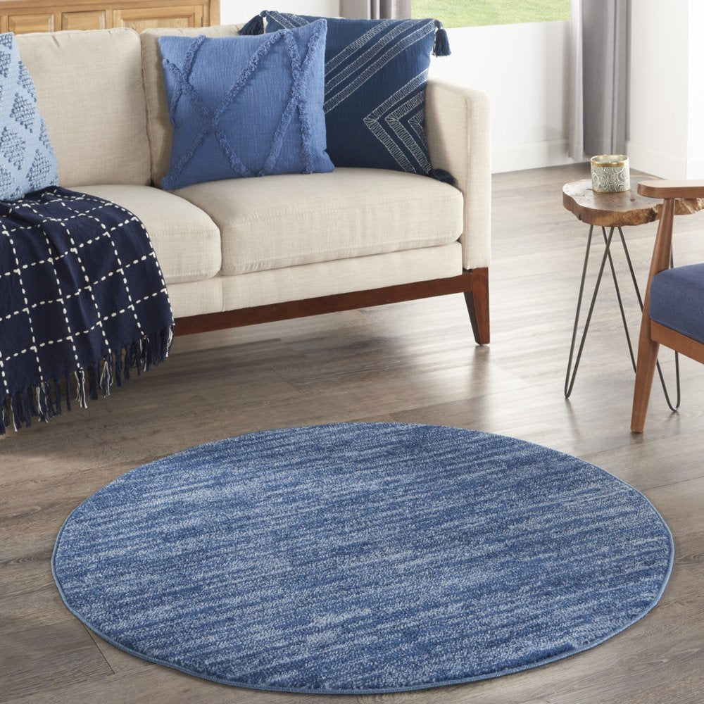 4' Blue Round Indoor Outdoor Area Rug