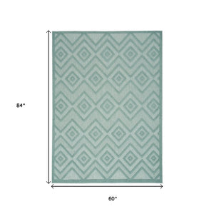5' X 7' Aqua Indoor Outdoor Area Rug