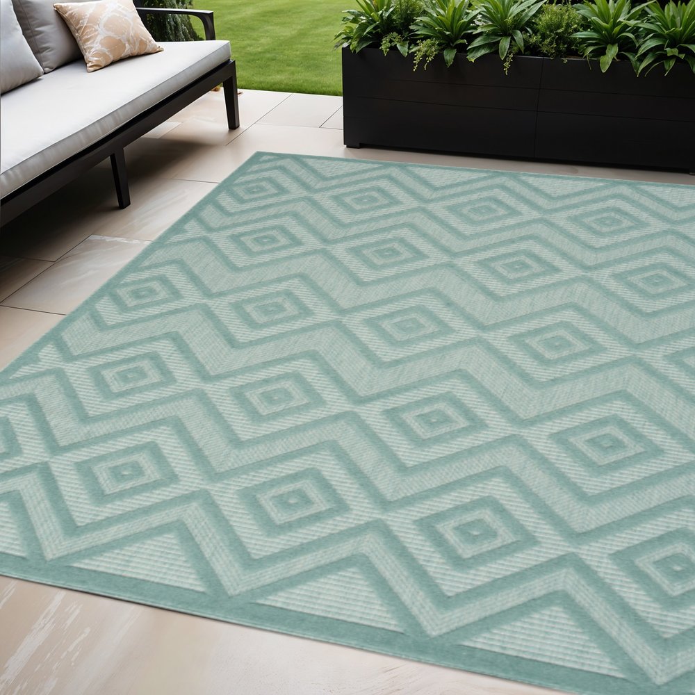 5' X 7' Aqua Indoor Outdoor Area Rug