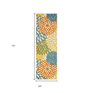 6' Blue And Yellow Indoor Outdoor Runner Rug