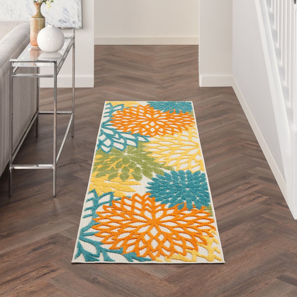 6' Blue And Yellow Indoor Outdoor Runner Rug