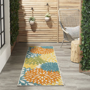 6' Blue And Yellow Indoor Outdoor Runner Rug