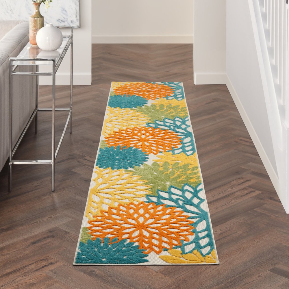 12' Turquoise Indoor Outdoor Runner Rug