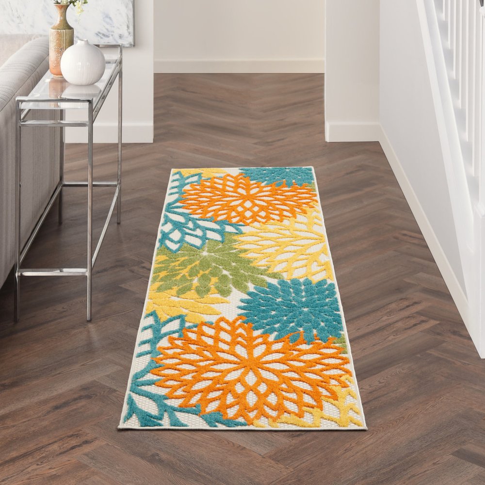 8' Turquoise Indoor Outdoor Runner Rug