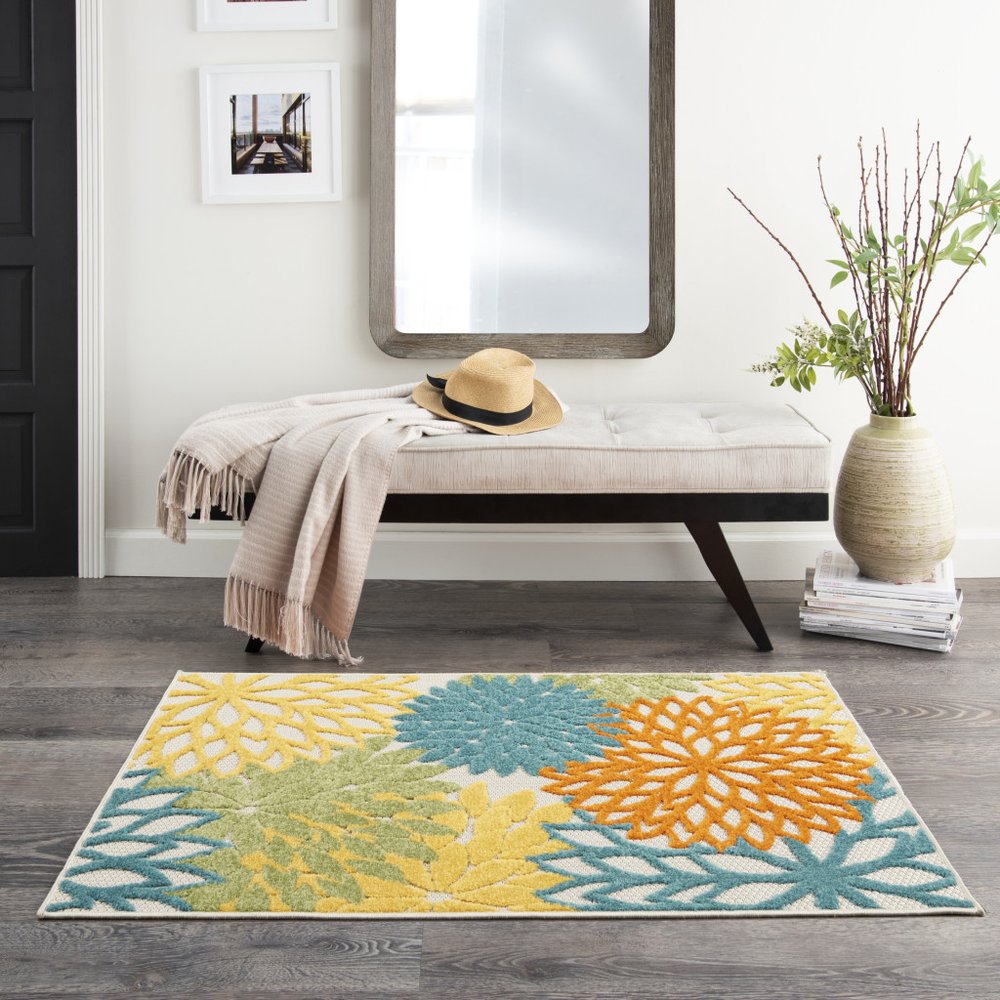 3' X 4' Blue And Yellow Indoor Outdoor Area Rug