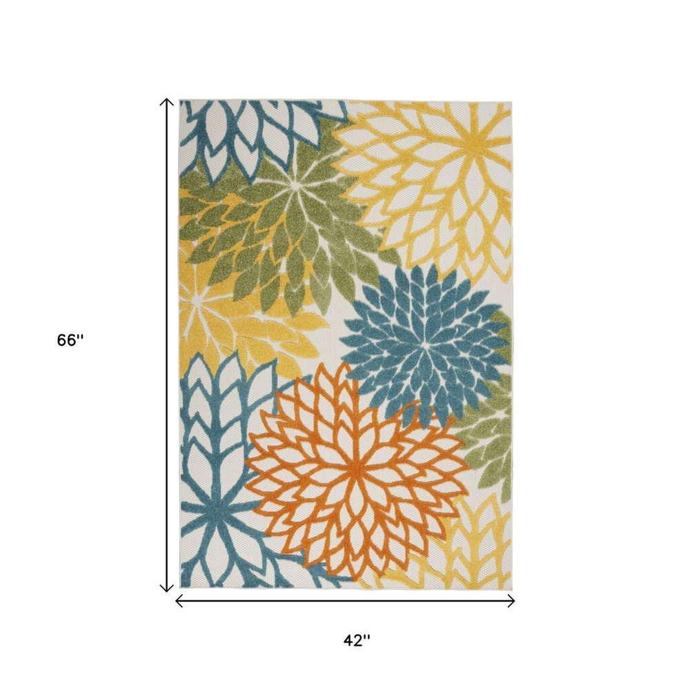 4' X 6' Blue And Yellow Indoor Outdoor Area Rug