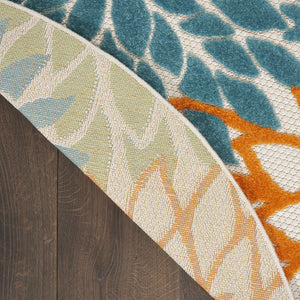 4' Blue And Yellow Round Indoor Outdoor Area Rug