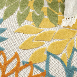 4' Blue And Yellow Round Indoor Outdoor Area Rug