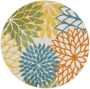 4' Blue And Yellow Round Indoor Outdoor Area Rug