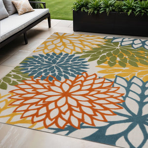 5' X 7' Blue And Yellow Indoor Outdoor Area Rug