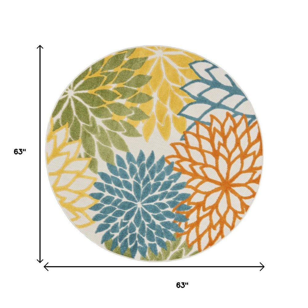 5' X 5' Blue And Yellow Round Indoor Outdoor Area Rug