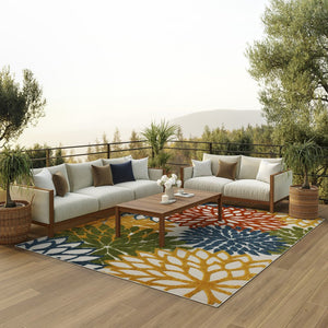 8' X 11' Blue And Yellow Indoor Outdoor Area Rug