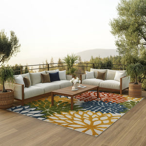 10' X 13' Blue And Yellow Indoor Outdoor Area Rug