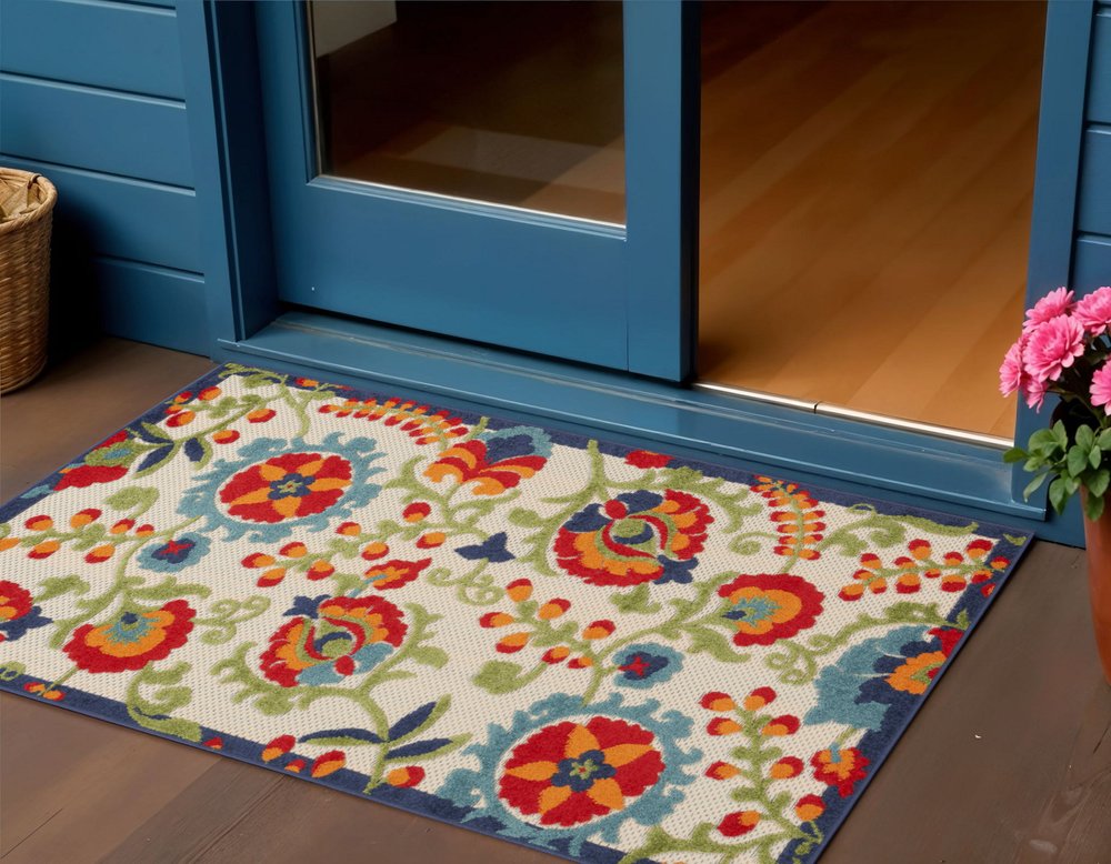 3' X 5' Red And Ivory Indoor Outdoor Area Rug