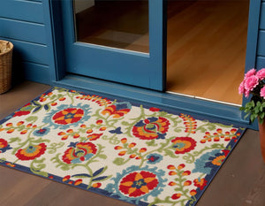 3' X 5' Red And Ivory Indoor Outdoor Area Rug