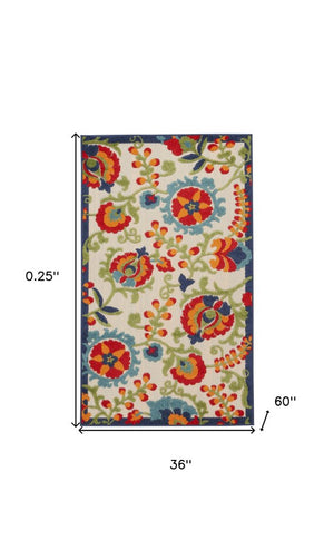 3' X 5' Red And Ivory Indoor Outdoor Area Rug