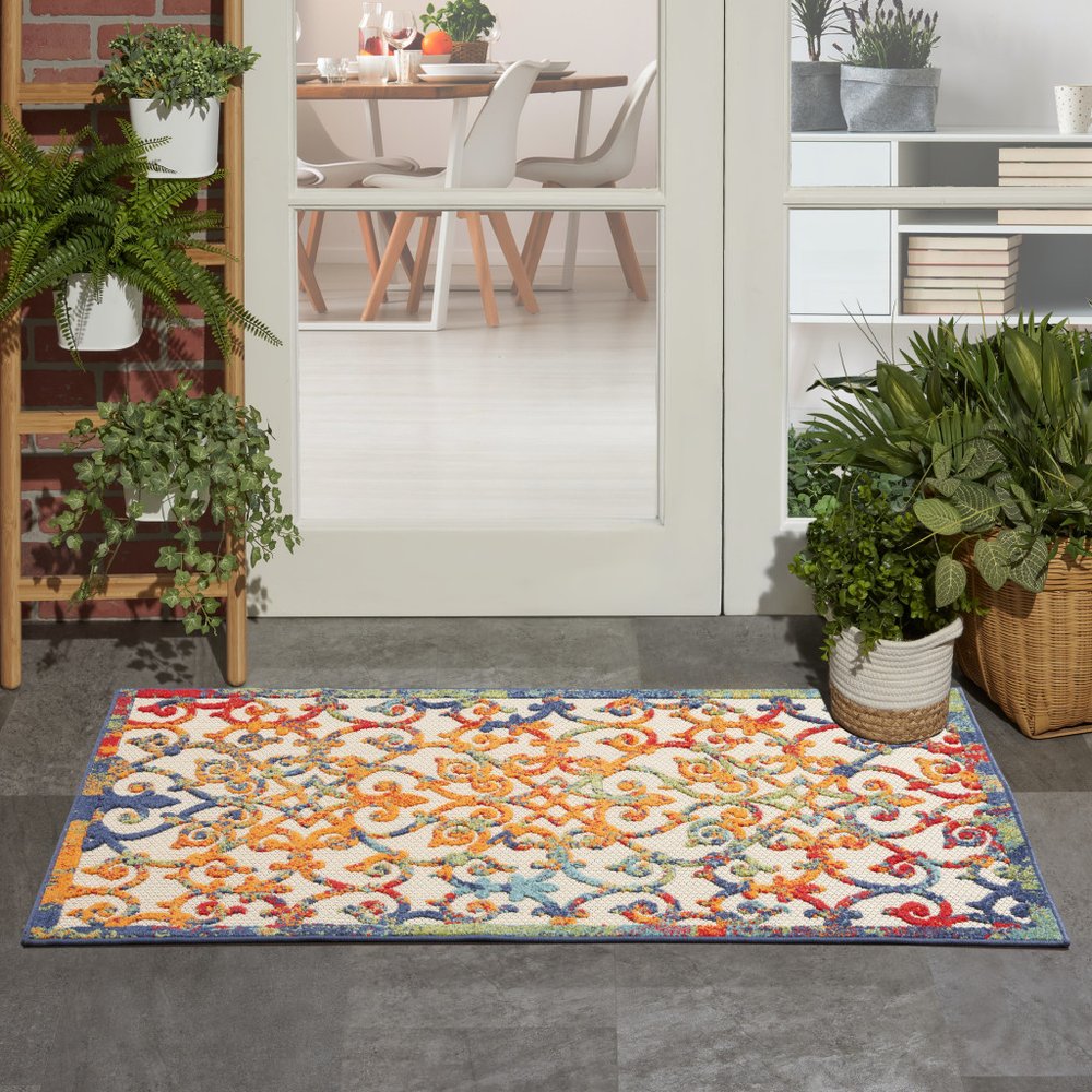 3' X 5' Blue And Orange Indoor Outdoor Area Rug