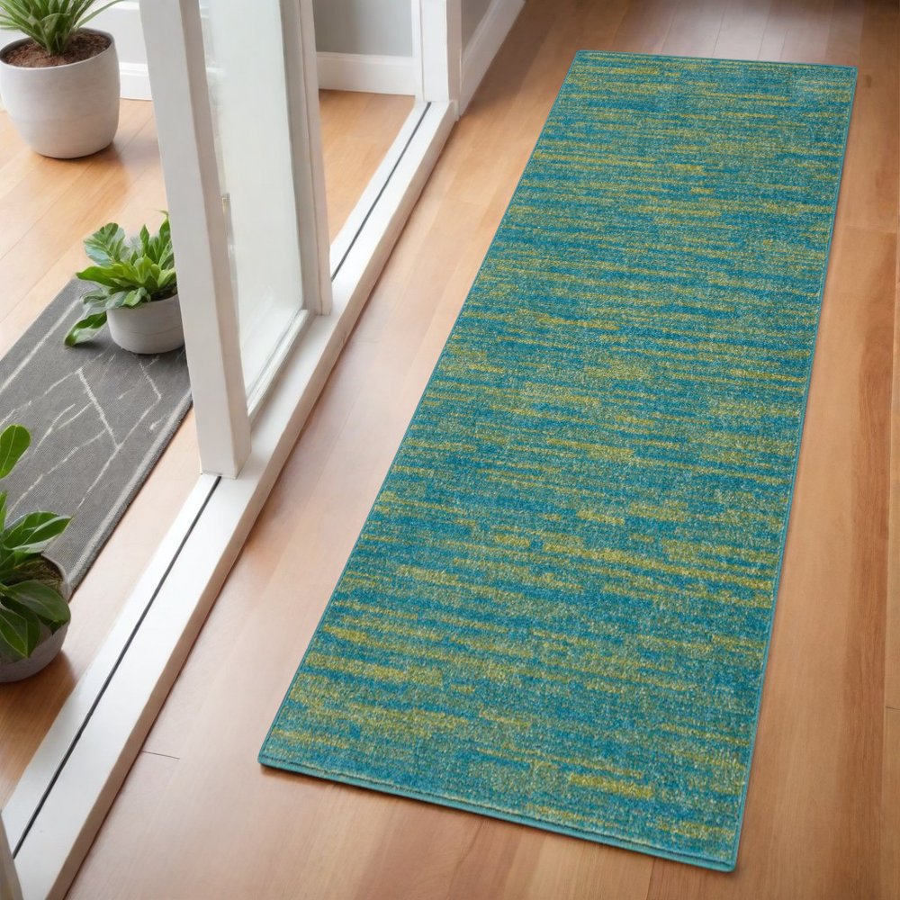 4' Runner Blue And Green Indoor Outdoor Runner Rug