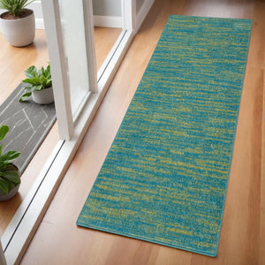4' Runner Blue And Green Indoor Outdoor Runner Rug
